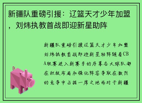 新疆队重磅引援：辽篮天才少年加盟，刘炜执教首战即迎新星助阵