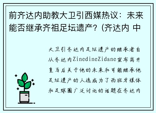 前齐达内助教大卫引西媒热议：未来能否继承齐祖足坛遗产？(齐达内 中前卫)