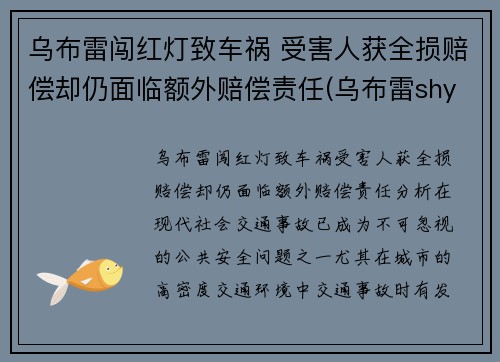 乌布雷闯红灯致车祸 受害人获全损赔偿却仍面临额外赔偿责任(乌布雷shy)
